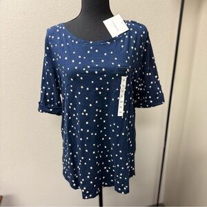 NWT Croft & Barrow Blue Star Print Flutter Sleeve Blouse. XL